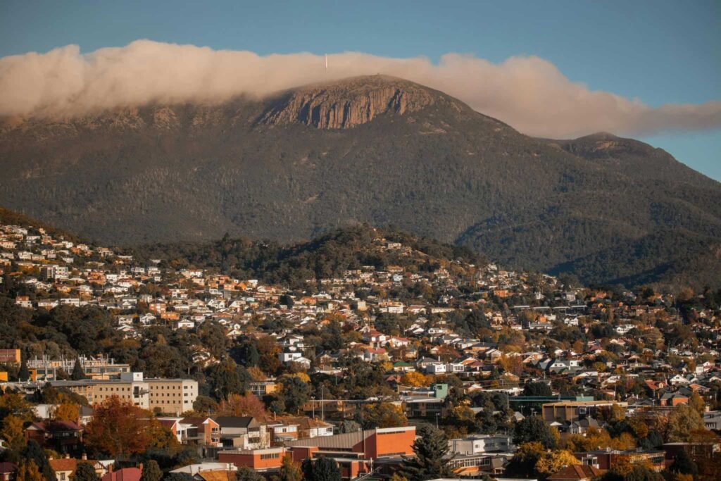 Hobart city with the Mount Wellington in the background